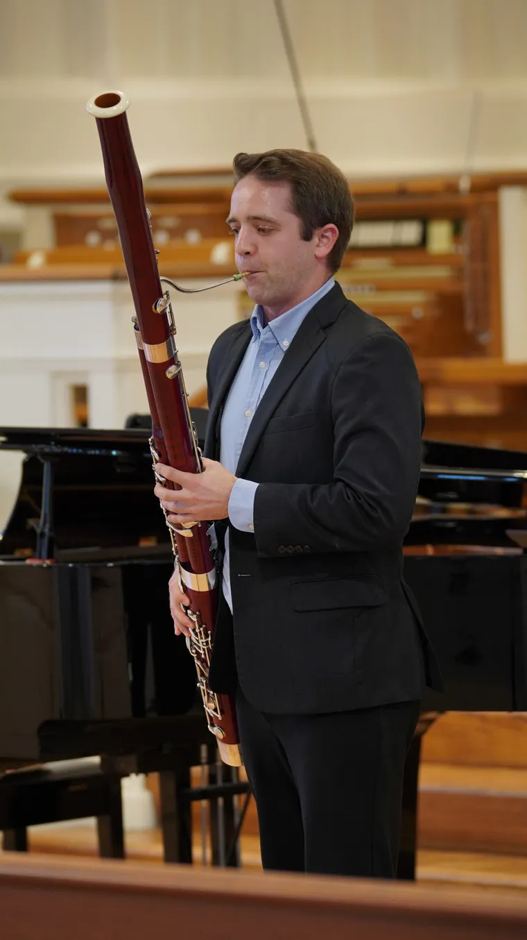 A bassoonist performing